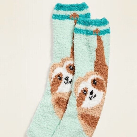 NWT Old Navy Sloth Soft Chenille Fuzzy Cozy Socks for Women Mint Green - Picture 2 of 3